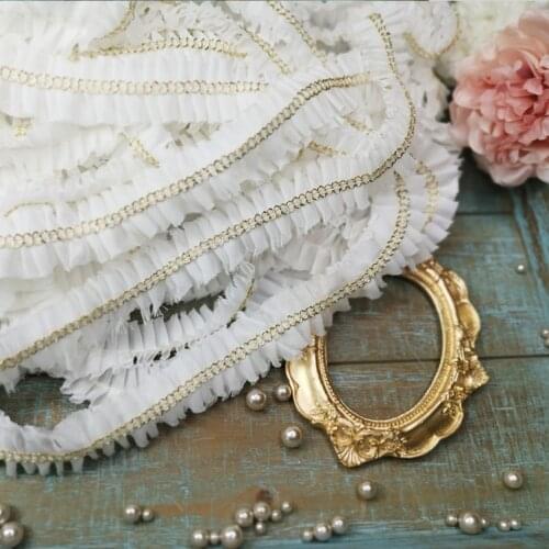 2 Meters Exquisite Embroidered Ruffle Lace Trim High Quality Gold Lace Fabric DIY Craft Sewing Dress Clothing Accessories 2.5cm
