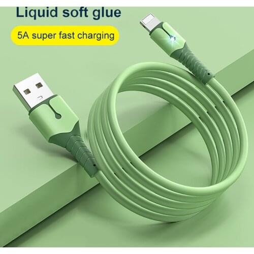 5A 8 Pin USB Cable For iPhone 12 Mini 12 Pro Max X XR 11 XS 8 7 6s Liquid Silicone Charging Cord Phone USB Data Cable