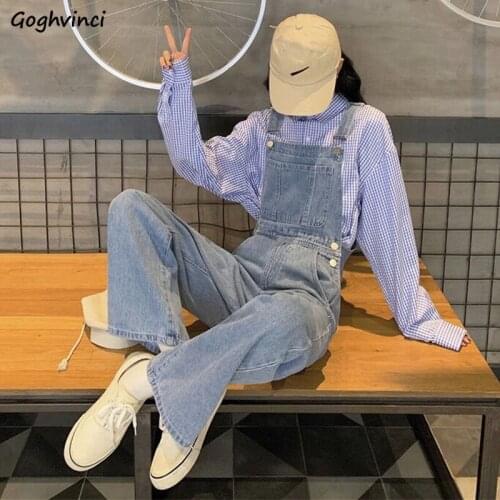 Jumpsuits Women All-match Retro Wide Leg Denim Trousers Female Vintage All-match Student Casual Fashion Spaghetti Strap Bottoms