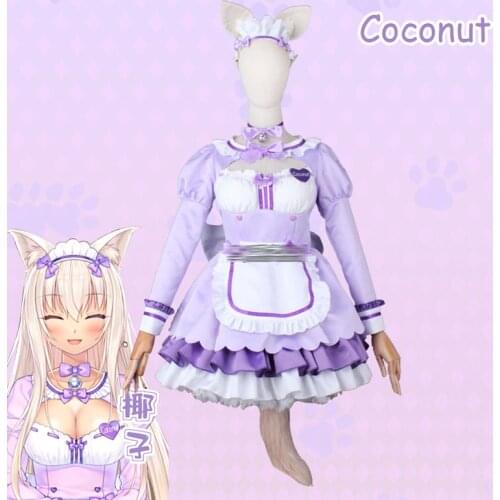Nekomimi Paradise Cosplay Coconut Cat girl sweet and cute maid Dress outfit With Cat Ears and tail Costume G