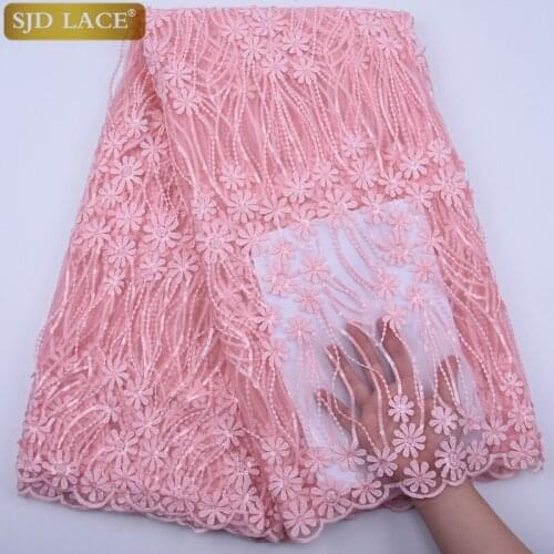SJD LACE Pure White French Lace Fabric Floating Flower African Lace Fabric High Quality Sequins Milk Silk Lace For Party A1805