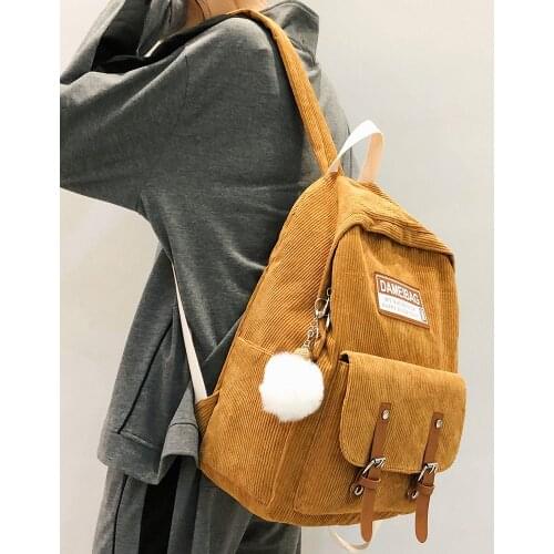 Stripe Cute Corduroy Backpack kawaii Women School Bag Teenage Luxury Girl Backpack Female Fashion Bag Student Lady Book S2311