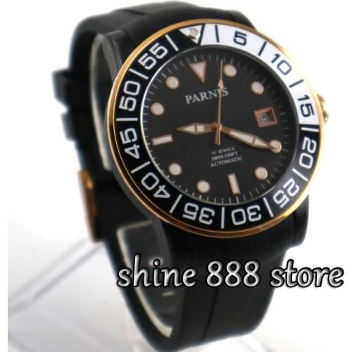 42mm Parnis Automatic Watches Sapphire Crystal Black Dial Black Pvd Case Luminous Number Men Watch