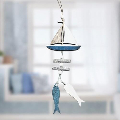 Ocean Style Crafts Natural Boxwood Carving Sail Boat Pendant Small Fish Boat Innovative Accessory Home Window Hanging Decoration