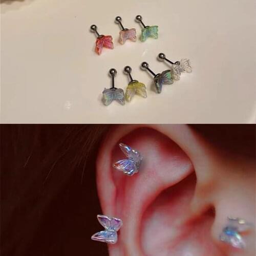 1PC Korea Butterfly Stud Earrings For Women Girls Ins Minimalist Cartilage Earrings Tragus Cartilage Piercing Body Jewelry Gift