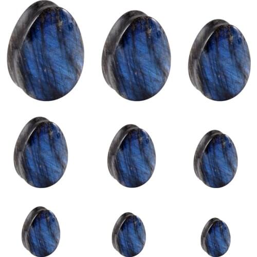 CHUANCI Pair Labradorite Drop Shape Ear Plug Double Flared Glow Stone Ear Expander Body Piercing Jewelry