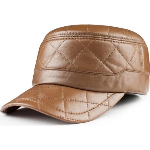 Mans Genuine Leather Flat Hats Male Winter Outdoor Warm Diamond Embroidery Check Leisure Cap Trucker 56-60cm Adjustable Gorras