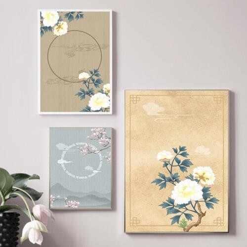 Modern Living Room Flower and Bird Canvas Hanging Painting Peony Lotus Peach Blossom Background Wall Decorative Painting Mural