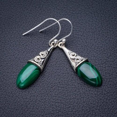 StarGems Natural Malachite Handmade 925 Sterling Silver Earrings 1.75" D7875