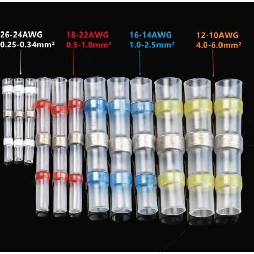 10/50PCS Waterproof Solder Seal Sleeve Terminals Insulated Cable Splice Heat Shrink Electrical Wire Butt Connectors Kit Marine