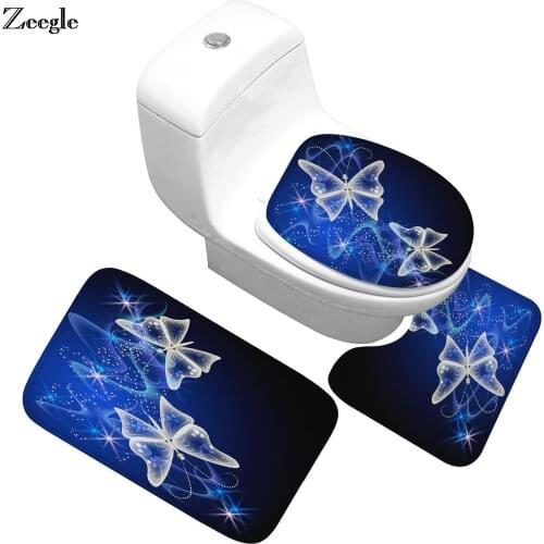 Zeegle Butterfly Printed 3Pcs/set Bathroom Carpet Anti-slip Mat For Bathroom Toilet Rugs Memory Foam Bath Mat Bathroom Rug Set