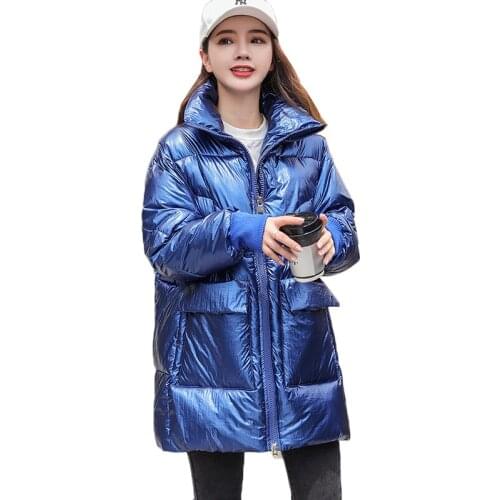 Large size Winter Jacket Women Stand Collar Cotton Padded NEW Winter Coat Women Warm Zipper Parka Women Shiny Down cotton Jacket
