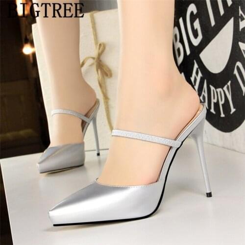 Female Party Sexy Sandals Sandals Platform Bigtree Shoes Patent Leather Sandals Women Mules High Heels Pumps Women Shoes Tacones