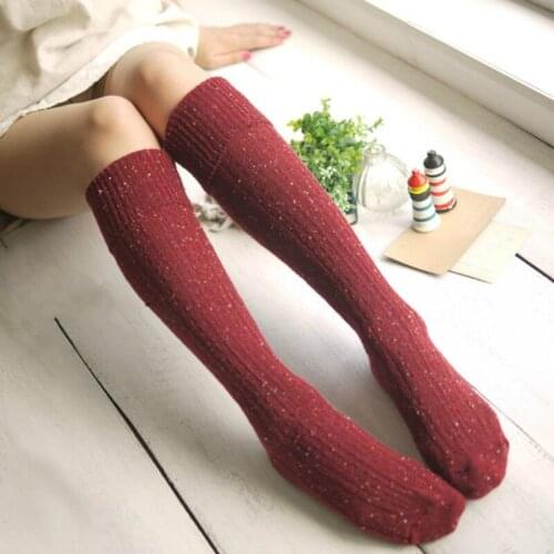 Female Knitted Long Stockings Autumn Winter Fashion Thicken Roll UP Hem Wool Over-the-Knee Stockings Solid color