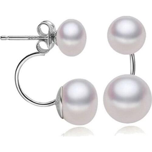 Genuine Fashion Silver Pearl Earrings Pearl For Women Jewelry Oblate Double Pear Earrings top Large pearl Wedding Jewelry 1pair