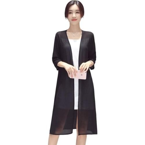 Summer Chiffon long Cardigan Women Loose Long Blouses Coat Beach Shirts Clothing female casual Split thin coat Plus Size M-7XL