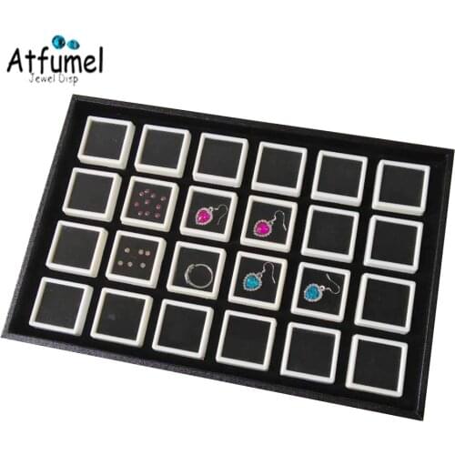 24Pcs Portable Diamond Jewelry Storage Box With Tray White Black Stone Gem Box Store Show Gemstone Display Organizer Box Tray