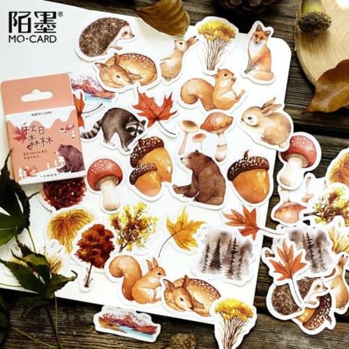 Autumn Forest Sticky Stickers Color Paper Decoracion Scrapbooking Office School Supplies Sticker Flakes 46PCS