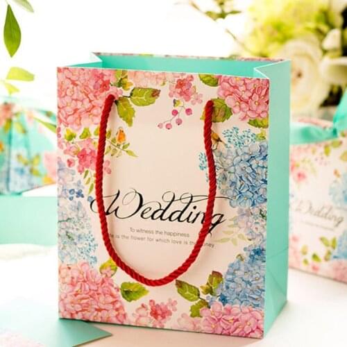 5PCS 18*15*8.5cm Fashion gift paper bag Dream garden European creative personality candy bag gift wedding party Gold rope Flower