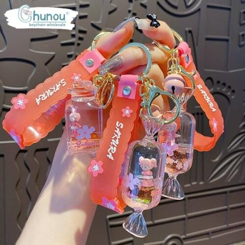 Liquid Keychain Anime Into The Oil Cherry Girl Key chain Fashion Ladies Bag Pendant Key Chain Creative Friends Gift Keychain