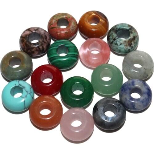 Wholesale 10pcs/ lot 14mm Natural Gemstones Agates Jades Turquoises Big Hole Beads For Jewelry Making DIY Bracelet Necklace