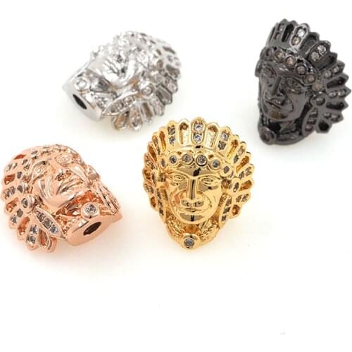 CZ Micro Pave Gold Indians Face Spacer Beads Human Charms For Bracelets Necklaces Pendants Jewerly Making 14.5x12.5x7.7MM