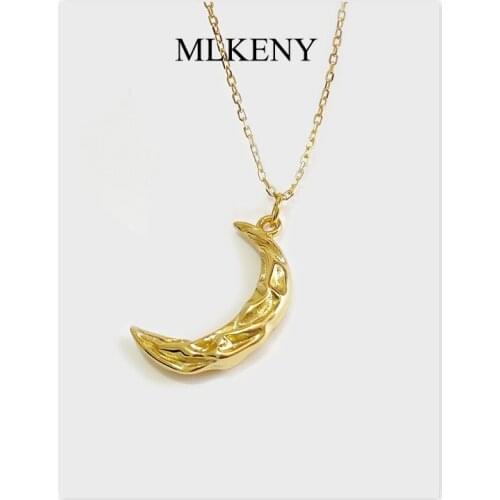 MLKENLY 925 Sterling Silver Curved Crescent Wave Moon Pendant Necklace Gold Color Necklaces for Women Delicate kolye Jewelry