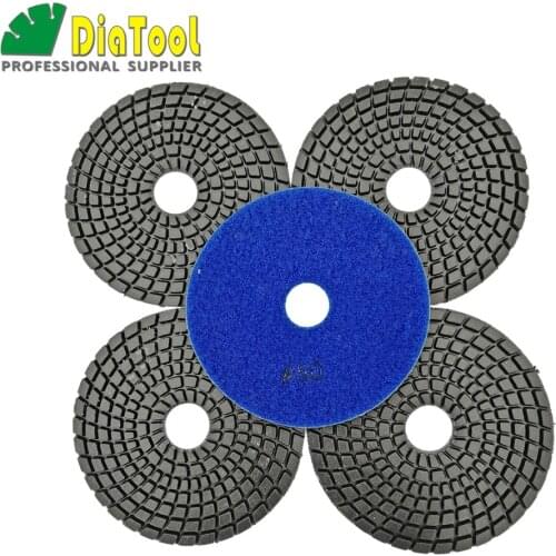 DIATOOL 5pcs 4" #50 Professional Diamond Flexible polishing pads for stone, ceramic, tile, stone sanding Premium quality 100mm