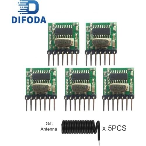 DIFODA 5pcs Universal Wireless RF Transmitter 1527 Encoding Module 433.92Mhz Mini Remote Control PCBA For Arduino gift antenna