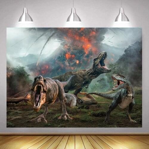 Cartoon Volcano Erupts Dinosaur Battle Jurassic Picture Background Child Birthday Party Decoration Studio Photography Scene