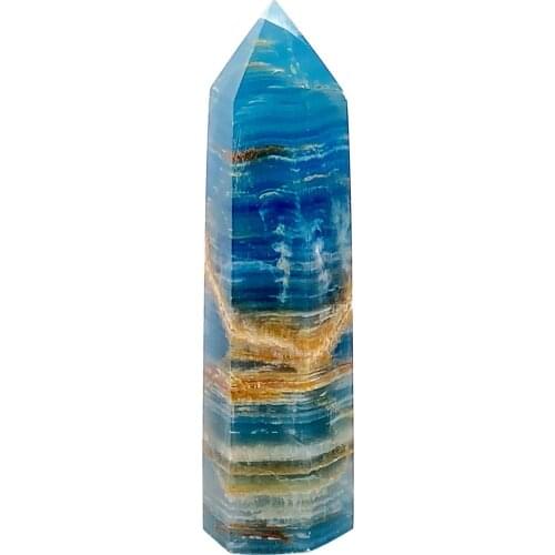 Blue Onyx Calcite Natural Crystal Quartz Tower Healing Wand Stone Point Faceted Prism Carved Stone Figurine Meditation Therapy