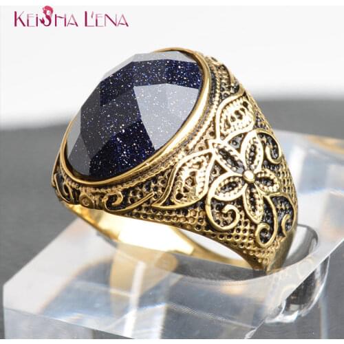 KeishaLena Oval Gem store Vintage Stainless Steel Rock Ring Accessories Natural Papis lazuli Jewelry High Quality