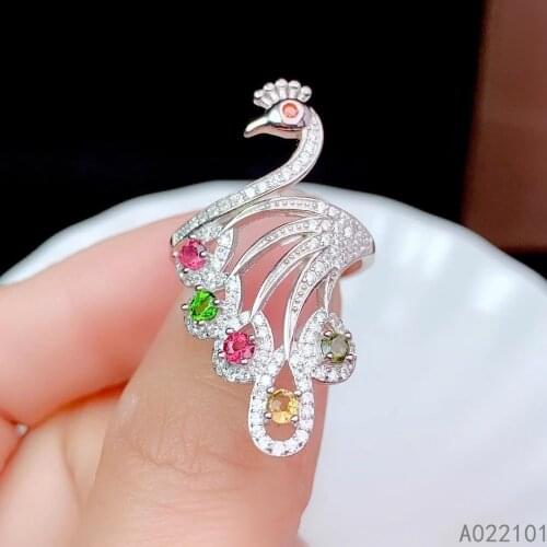 KJJEAXCMY fine jewelry S925 sterling silver inlaid natural tourmaline new girl popular gemstone ring support test Chinese style
