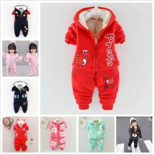 Girls Clothing Set Fall Winter Clothes Kids Outfit Boy Children Outwear Hooded Coat Pants 2PCS Toddler Warm Thick Tracksuit 0-4Y