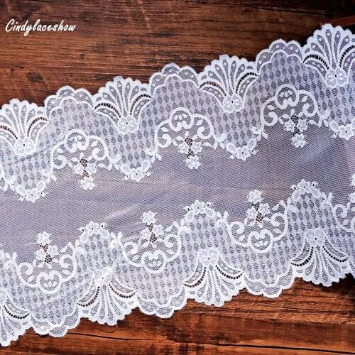 2Yards 24 cm Width White stretch lace Lingerie white Bridal wedding Lace White wide lace trims Lace fabric Bra Sewing Materials