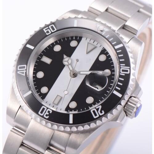 40MM White Black Dial Sapphire Glass Ceramic Bezel Seeing Case Back MIYOTA 8215 Automatic Mens Wristwatch