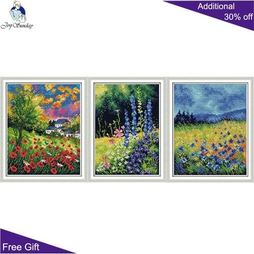 Joy Sunday Flowers Home Decor H767 H768 H769 14CT 11CT Counted and Stamped Beautiful Flowers Embroidery DIY Cross Stitch kits