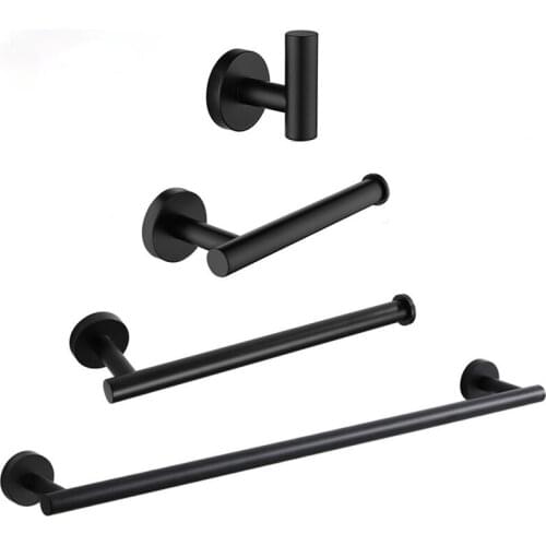 Towel Organizer Bathroom Towel Holder Polished 4-piece Set 304 Stainless Steel Black Towel Rack Set Toilet Paper Rack Towel Bar