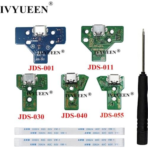IVYUEEN for Playstation 4 PS4 Pro Slim Controller Charging Socket Port Circuit Board with 12 14 Pin Power Flex Ribbon Cable