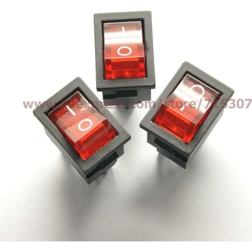 PHISCALE 10pcs/lot 4 Pin 6A 250V Red Button With Light Rocker Switch KCD1-104 On - Off Import Rocker Power Switches
