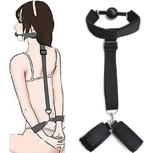 Slave Handcuffs Ankle Cuffs with Breathable Gag Ball Oral BDSM Restraint Bondage Fetish Adult Sex Toys for Woman Couples Games
