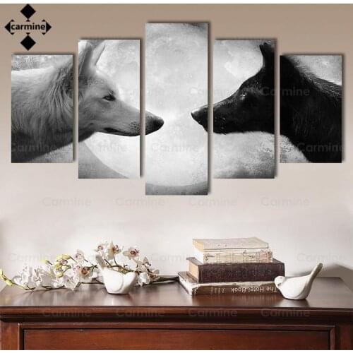 Wolf Poster Hd Printing Canvas Posters 5 Pieces Black and White Wolf Moon Wall Art Painting Living Room Bedroom Home Decoration