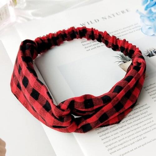 Women Hairband Summer Autumn Plaid Headband Vintage Cross Knot Elastic Hair Bands Soft Girls Turban Bandanas Hair Accessories