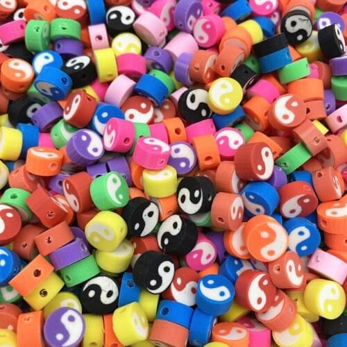 30pcs 10mm Tai Chi Design Polymer Clay Spacer Loose Beads Garment Beads Jewelry Making DIY Bracelet Accessories #RoLi03