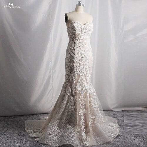 RSW1737 Real Photo Sweetheart Neckline Blush And Ivory Lace Mermaid Wedding Gown