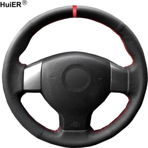 HuiER Hand Sewing Car Steering Wheel Cover Red Marker For Old Nissan Tiida Livina Sylphy Versa Note Breathable Car Styling