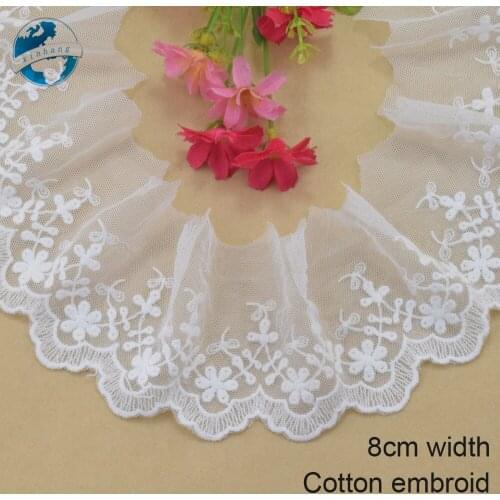 8cm wide Cotton embroid lace edge sewing ribbon guipure trim wedding lace DIY Garment Accessories french african doll lace#3934