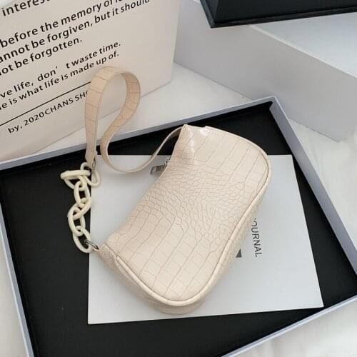 Fashion Crocodile Pattern Baguette bags MINI PU Leather Shoulder Bags For Women Chain Designer Luxury Handbag Female Travel tote