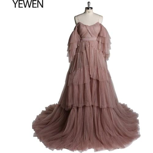 Open Front Off Shoulder Maternity Dress Lace Up Special Tulle Evening Dresses 2020 Yewendress YW2051