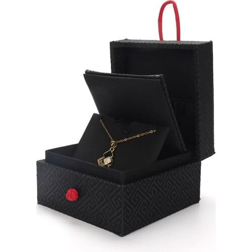 High-end Black Ring Necklace Jewelry Packaging Box Brocade Button Ornament Multifunction Jewellery Display Storage For Women